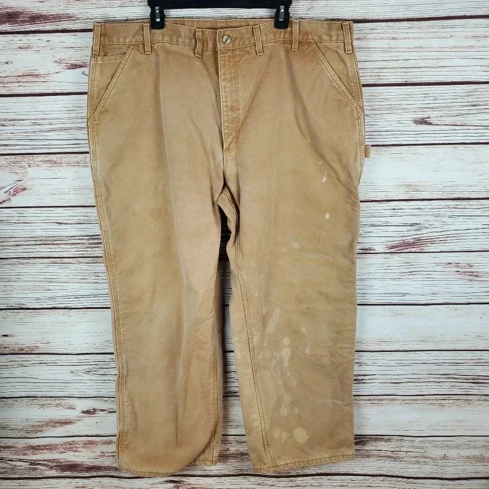 Carhartt Mens 44x30 Vintage B11 Brown Flannel Lined Carpenter Canvas Pants
